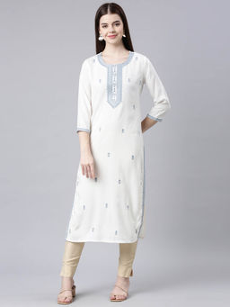 NEERU'S - White & Blue Regular Straight Kurtas