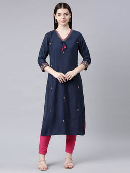 NEERU'S - Blue Regular Straight Embellished Kurtas