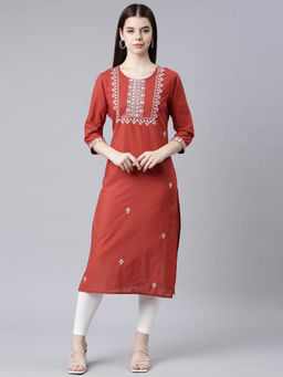 NEERU'S - Red Regular Straight Kurtas