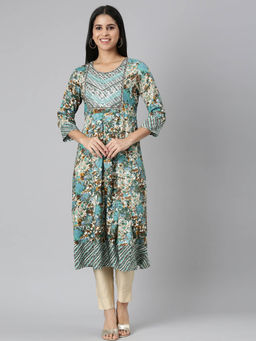 NEERU'S - Sea Green Regular Straight Kurtas