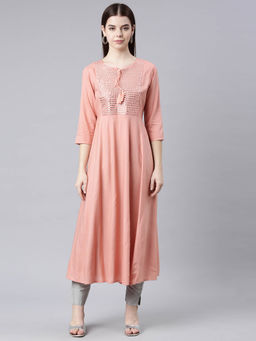 NEERU'S - Peach Panelled Straight Solid Kurtas
