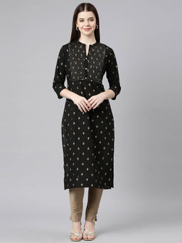 NEERU'S - Black Regular Straight Printed Kurtas