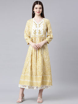 NEERU'S - Mustard Pleated Straight Kurtas