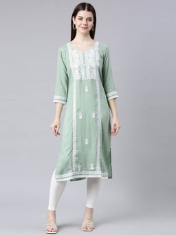 NEERU'S - Green Regular Straight Kurtas