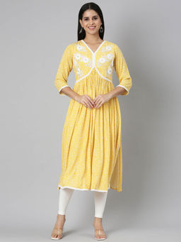 NEERU'S - Mustard Pleated Straight Kurtas
