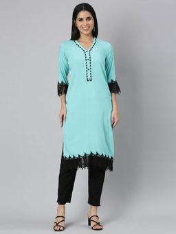 NEERU'S - Sea Green Regular Straight Solid Kurtas