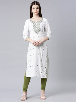 NEERU'S - White & Green Regular Straight Kurtas