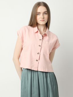 VERO MODA - Light Pink Cropped Shirt
