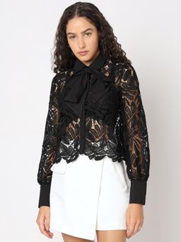 VERO MODA - Black Pussy Bow Lace Shirt