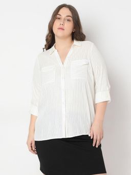 VERO MODA - Curve White Glitter Striped Shirt
