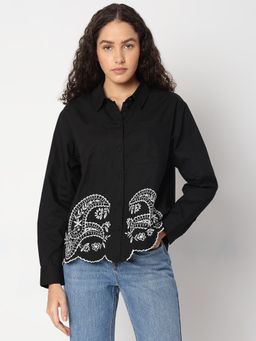 VERO MODA - Black Contrast Embroidery Shirt