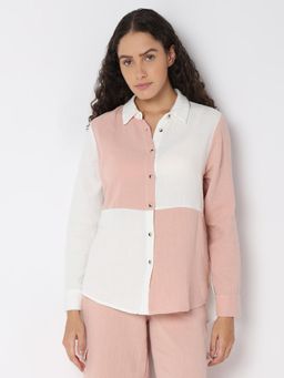 VERO MODA - Pink and White Colourblocked Shirt