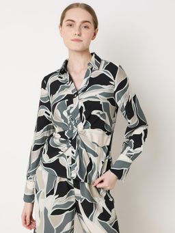 VERO MODA - Green/Black Front Knot Shirt