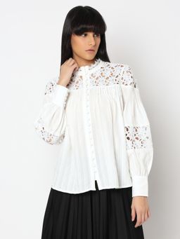 VERO MODA - White Floral Cutwork Shirt