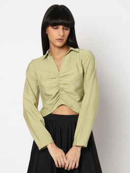 VERO MODA - Green Ruched Cropped Shirt