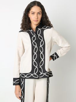 VERO MODA - Beige and Black Printed Shirt