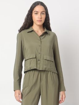 VERO MODA - Olive Green Cropped Shirt
