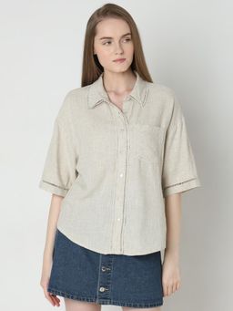VERO MODA - Dark Beige Drop Shoulder Shirt
