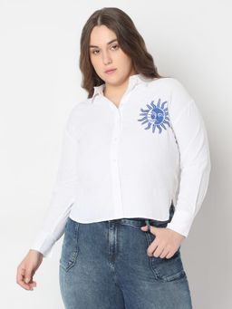 VERO MODA - Curve White Embroidered Print Cotton Shirt