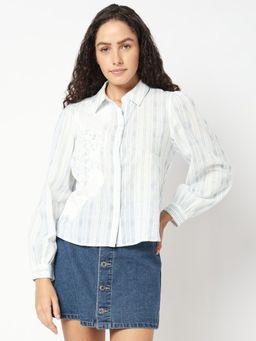 VERO MODA - Light Blue Printed Cotton Shirt