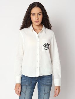 VERO MODA - White Cotton-Linen Shirt