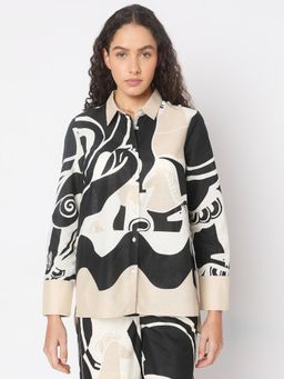 VERO MODA - Off-White and Black Abstract Print Shirt