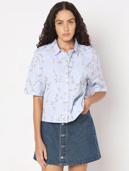 VERO MODA - Blue Floral Cotton Shirt