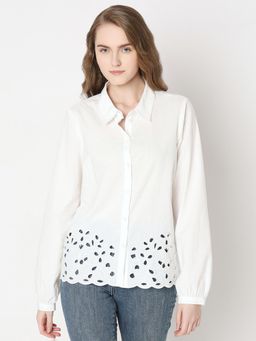 VERO MODA - White Cut-Work Cotton Shirt