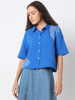 VERO MODA - Blue Floral Crinkle Weave Shirt