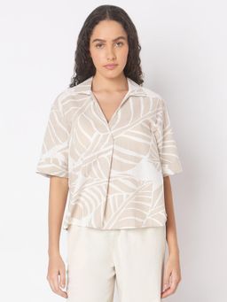 VERO MODA - Beige Abstract Print Shirt