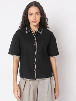 VERO MODA - Black Cotton-Linen Shirt