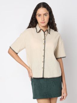 VERO MODA - Beige Cotton-Linen Shirt