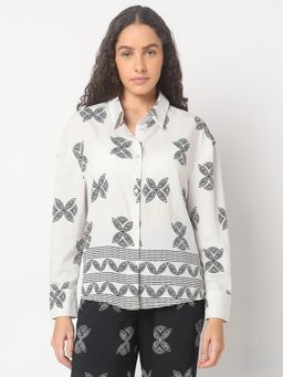 VERO MODA - Ecru Ethnic Motifs Print Shirt