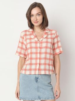 VERO MODA - Coral Check Cotton Shirt