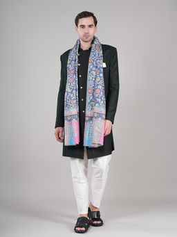MUFFLY - Multi-Color Men’S Pure Wool Kalamkari Print and Aari Embroidery Shawl