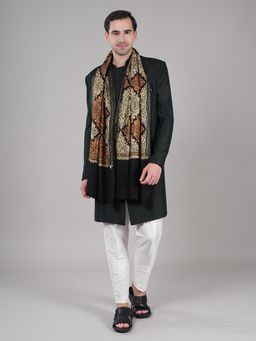MUFFLY - Black Mens Embroidery Stole Heavy Jaal Design