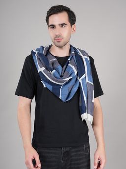 MUFFLY - Blue Men Printed Pure Wool Stole