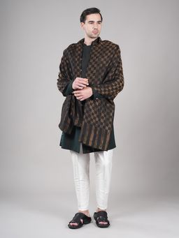 MUFFLY - Black Mens Twilight Checkered Stole with Shimmery Zari Thread Weave