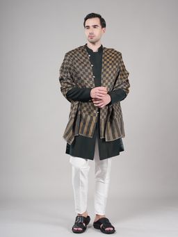 MUFFLY - Gold Mens Twilight Checkered Stole with Shimmery Zari Thread Weave