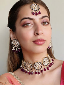 Azai by Nykaa Fashion - Elegant Purple & Gold Kundan Jewellery Set