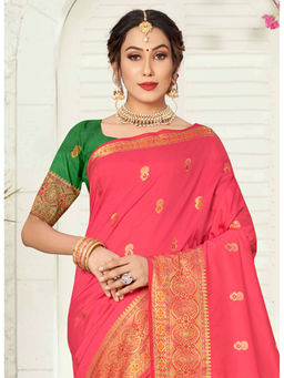 Sangam Prints - Peach Zari Woven Work Traditional Saree with Unstitched Blouse