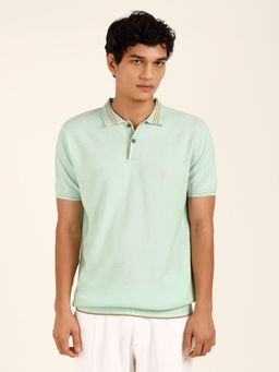 Andamen - Regular Fit Cotton Honeycomb Green Polo T-Shirt