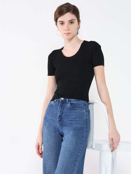 SHOWOFF - Basic Women's Black Solid Top
