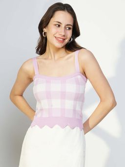 SHOWOFF - Basic Women's Purple Checked Fitted Top