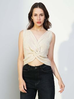 SHOWOFF - Basic Women's Cream Solid Twisted Top
