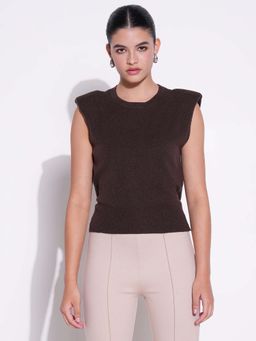 SHOWOFF - Basic Women's Brown Solid Top
