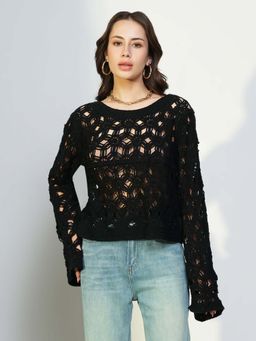 SHOWOFFFF - Women'S Black Crochet Top