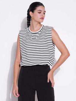 SHOWOFF - Basic Women's White Horizontal Stripes Top