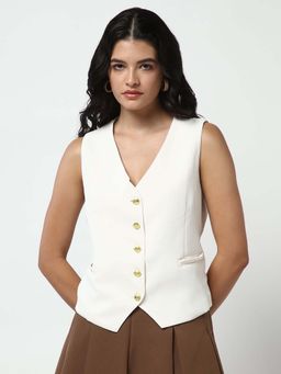 SHOWOFFFF - Classic Women's Off White Solid Vest Top