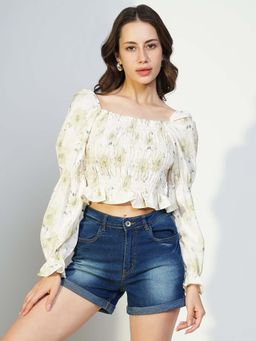 SHOWOFF - Women'S Green Floral Fitted Crop Top